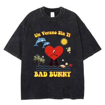 Тениски с принтом Bad Бъни, реколта выстиранные летни върховете на бретелях от 100% памук, мъжки градинска ежедневни жилетка, дишаща тениска в стил харадзюку