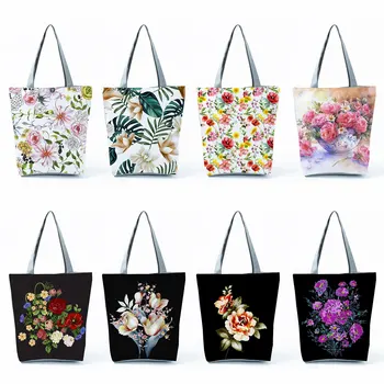 Улични сгъваеми дамски чанти на рамо, ежедневна пътна плажна чанта, дамски големи чанти за пазаруване, Чанта с флорални цветни принтом