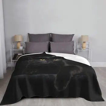 Флисовое одеяло за спално бельо Черна Котка, супер меко уютно фланелевое одеяло с принтом коте на дивана, леко топло покривало за легло