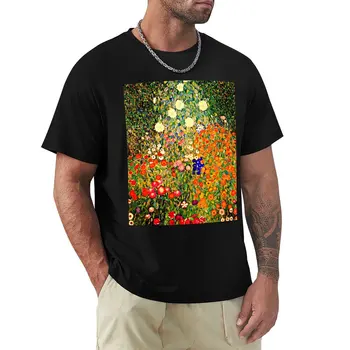 Цветна градина, известната картина на Густав Климт, тениска с домашен любимец принтом за момчета, тениска с къс ръкав, черни тениски за мъже