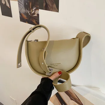 Чанта през рамо с полукръгла седло за жени, дизайнерски марка, Регулируема Широка каишка, портмонета и чанти за момичета 2023