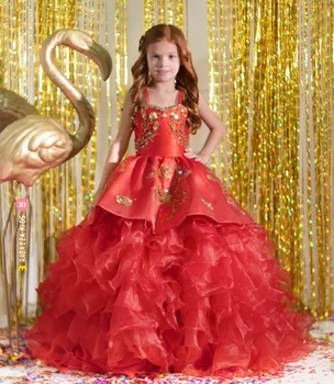 Червени Мини-Буйни Рокли, Мексикански Бална Рокля, Апликации От Органза, Рокли С Цветя Модел За Момичета, Сватбени Рокли Charro, Празнични Рокли, Детски