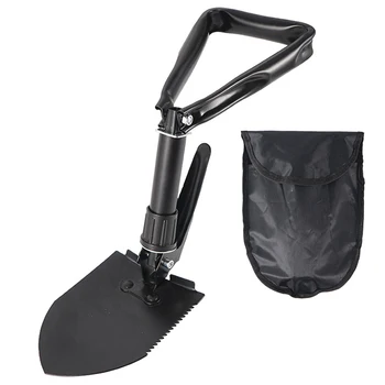 Черна пътна Сгъваема лопата, антикоррозийный градински инструменти за копаене, Многофункционални инструменти за копаене, туризъм лопата, риболовна лопата