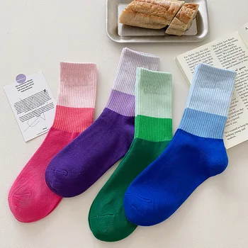 Чорапи, дамски нови памучни чорапи, Модерен пролетно-есенни чорапи, градиентные цветни чорапи в стил мозайка, високо качество, Корейски Стил