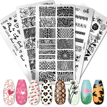Шаблони за дизайн на ноктите штамповочная плоча с леопардовым дизайн, дантелени шаблони за пробиване под формата на цветни листа, плочи с изображение на Маникюрных аксесоари