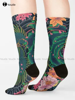 Японски мотив, Чорапи The Grand Финикс, мъжки смешни чорапи, персонални потребителски Унисекс чорапи за възрастни, юноши и младежи, подарък със стил харадзюку