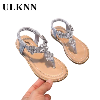 детски пантофи, детски новост 2023 г., сребърни обувки, сандали с цветя, бебета, принцеса, студенти, плажни обувки за момичета с мека подметка